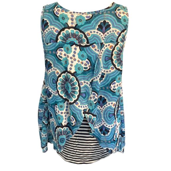 Meadow Rue Floral & Striped Merlon Tank Womens Size Large Turquoise Boho Top - Picture 5 of 8